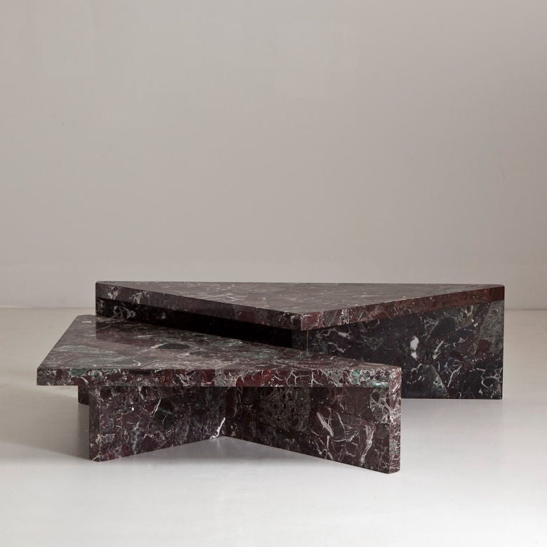 A 1970s Marble Two Part Triangular Shaped Coffee Table at 1stdibs