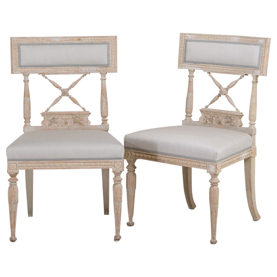 A Pair of Painted Empire Dining Chairs circa 1810 signed