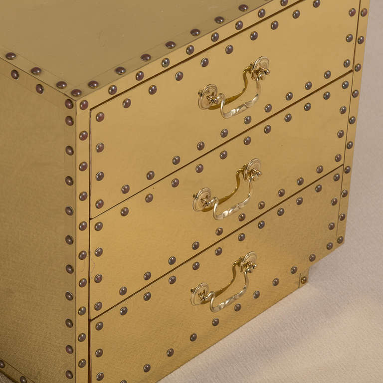 American A Sarreid Designed Three Drawer Brass Side Cabinet 1970s