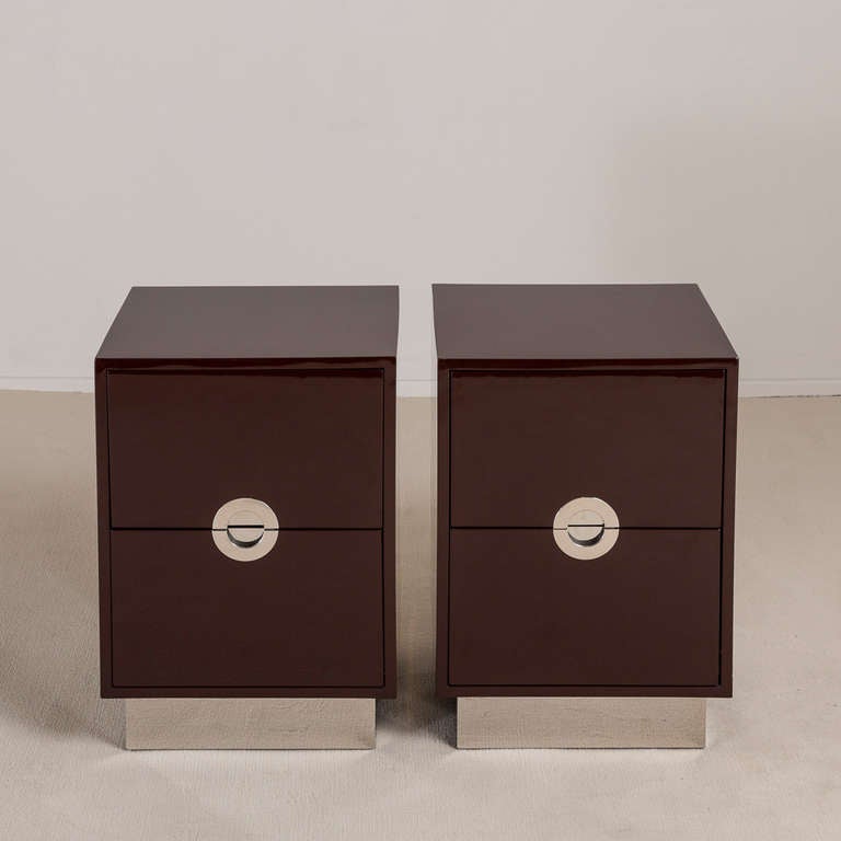 British Pair of Two-Drawer Lacquered Bedside Cabinets by Talisman For Sale