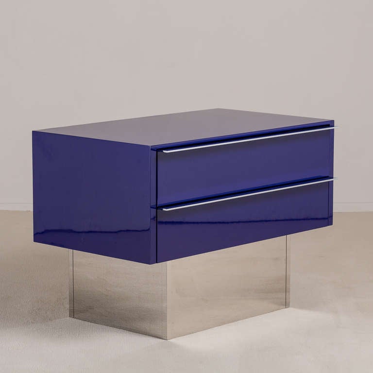 British Pair of Two-Drawer Lacquered and Steel Side Cabinets 1970s