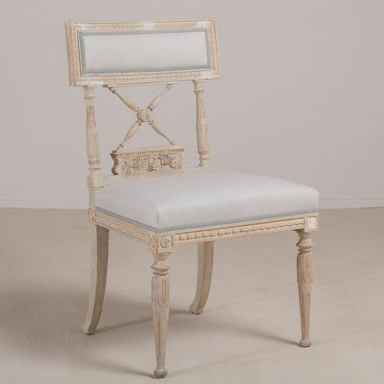 A Pair of Painted Empire Dining Chairs circa 1810 signed In Excellent Condition In London, GB