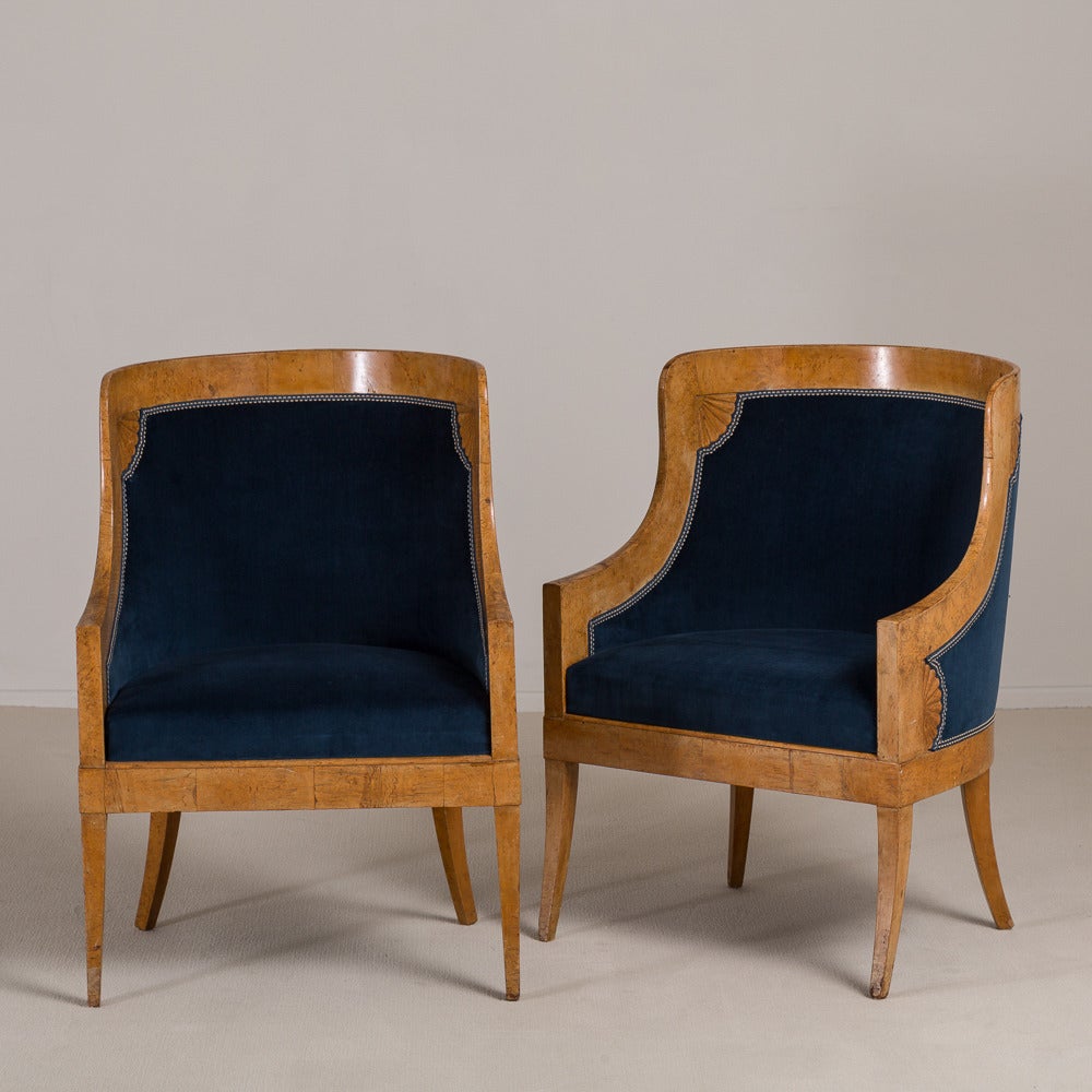 A Pair of Karelian Birch Russian Armchairs circa 1820