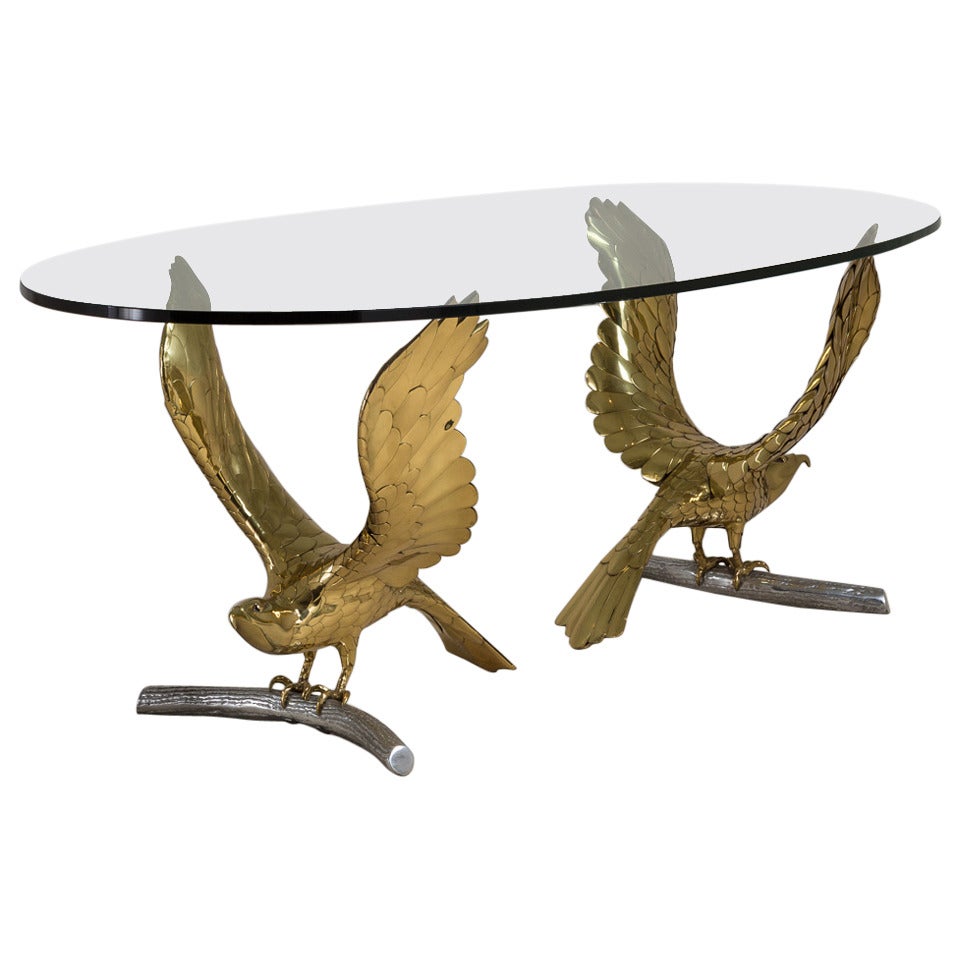 Alain Chervet Brass and Cast Bronze Eagle Based Table, 1980s For Sale