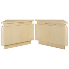 Large Pair of Goatskin Lacquered, Corner Cabinets or Bars, 1980s