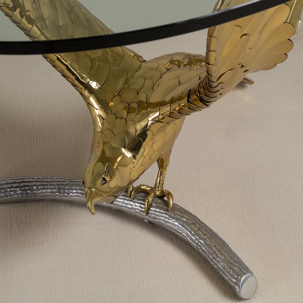 French Alain Chervet Brass and Cast Bronze Eagle Based Table, 1980s For Sale