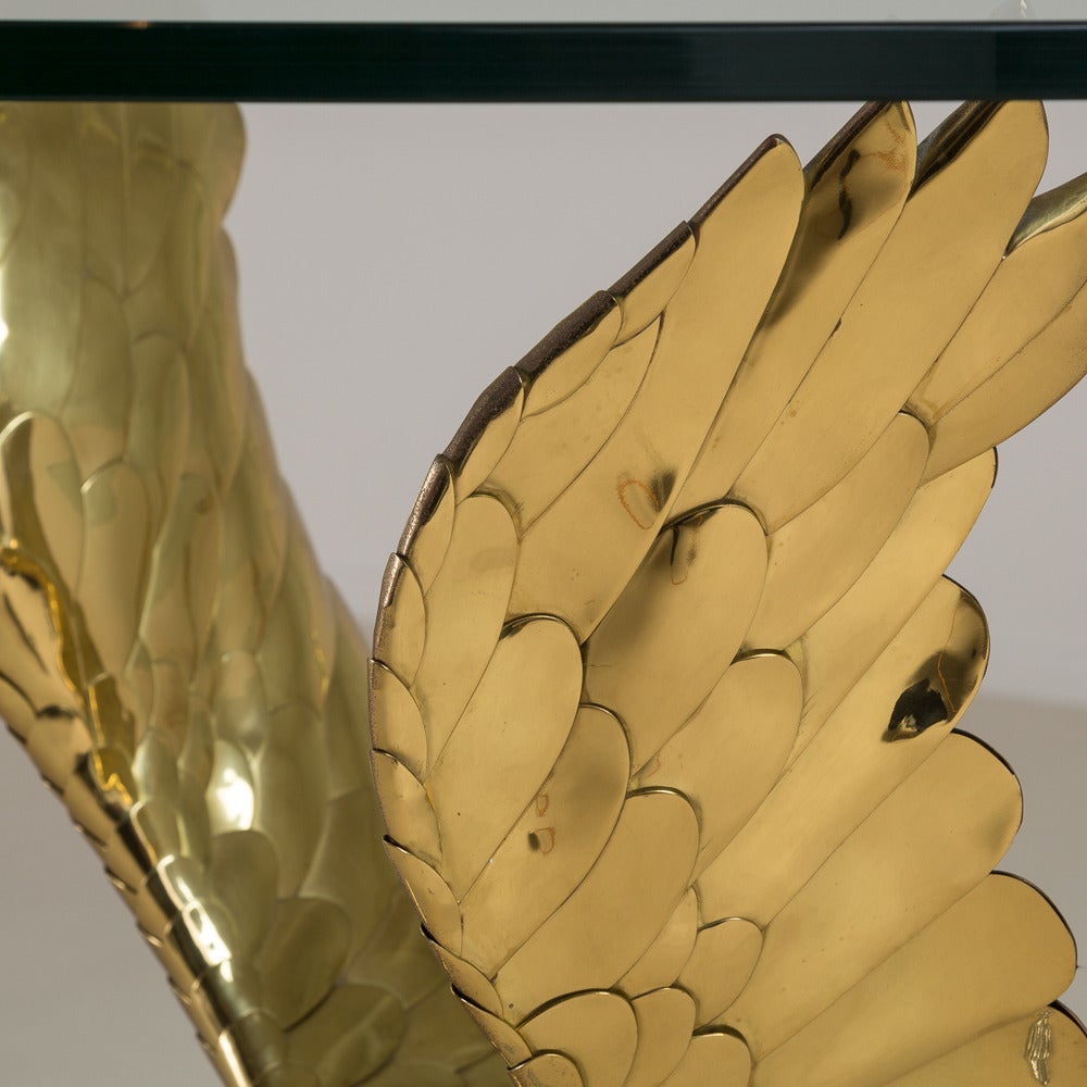 Late 20th Century Alain Chervet Brass and Cast Bronze Eagle Based Table, 1980s For Sale