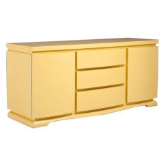 Vintage A 1950s Art Deco Style Matt Yellow Lacquered Sideboard