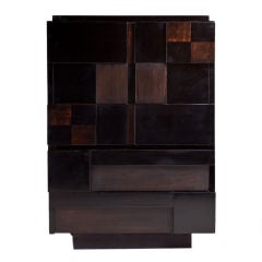 A 1950s Stained Wood Five Drawer Door Upright Cabinet by Lane