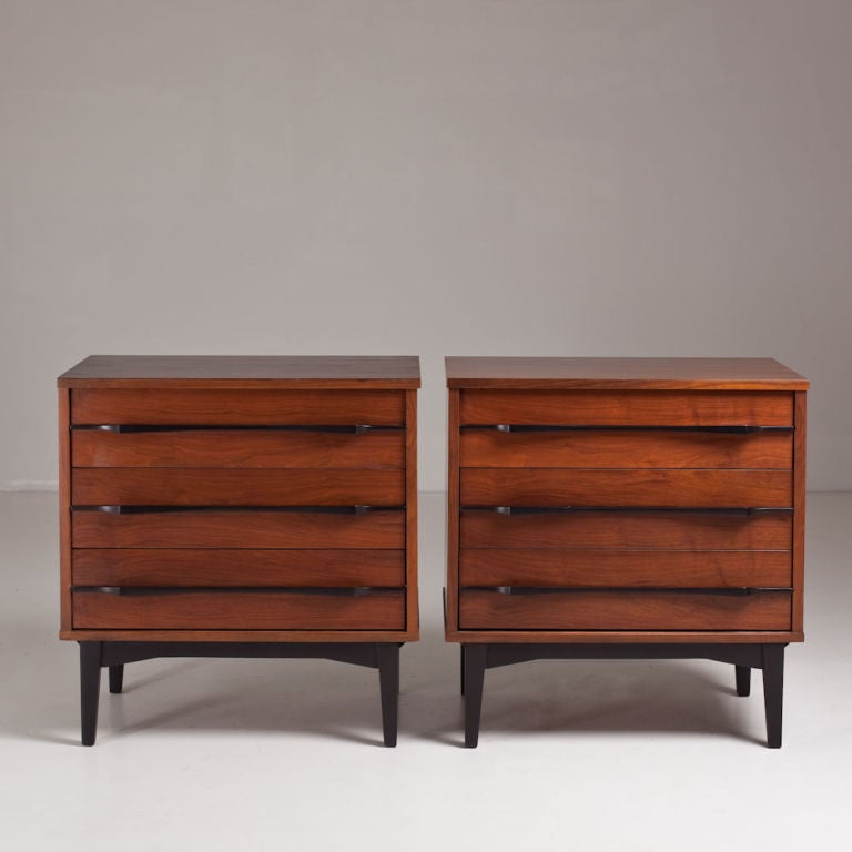 A Pair of 1950s Three Drawer Commode on Raised Leg
