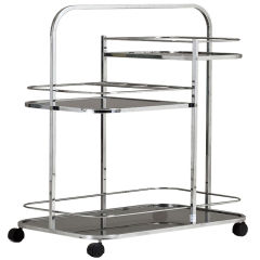 A 1960s Chrome Framed Art Deco Style Three Tiered Barcart