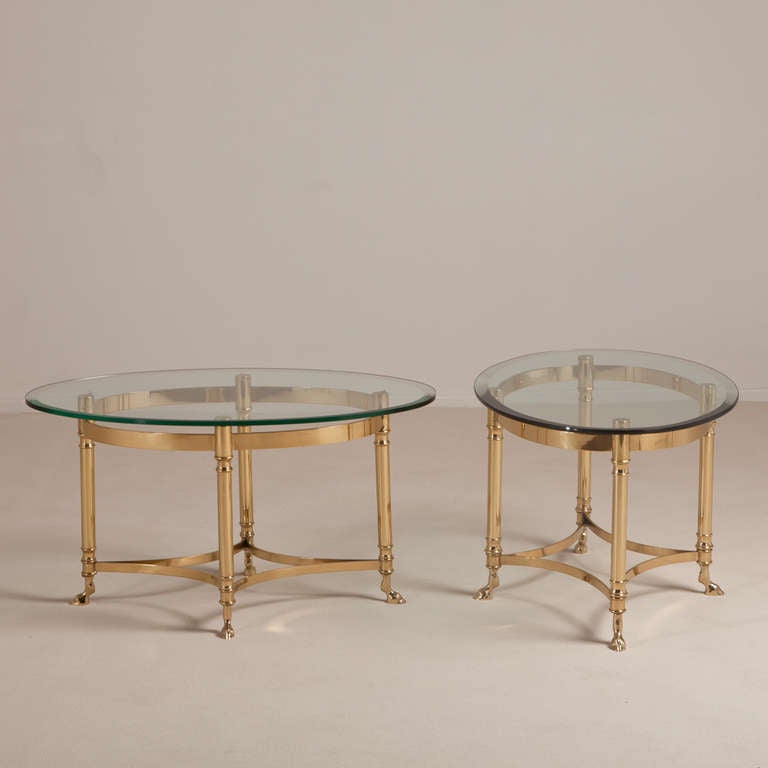 A Pair of Jansen Attribuited Brass Oval Side Tables 1960s