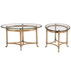 A Pair of Jansen Attribuited Brass Oval Side Tables 1960s