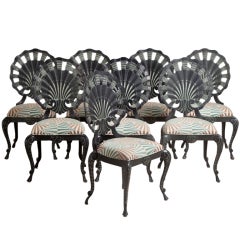Vintage A Set of Eight Grecian Bronze Patina Metal Chairs 1970s