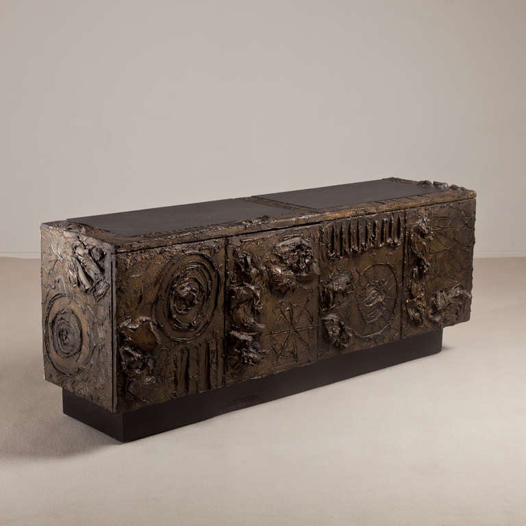 A Rare Studio Brutalist Four Door Cabinet by Paul Evans 1970s