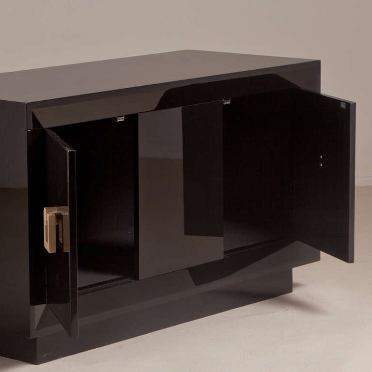 A Black Lacquered Two Door James Mont Attributed Sideboard In Excellent Condition In London, GB