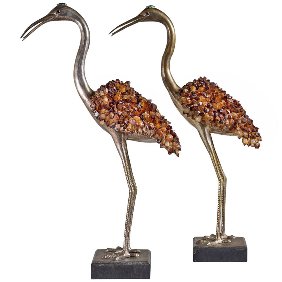 A Pair of Anthony Redmile Silver Plated Stork Sculptures 1960s
