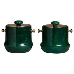 Vintage Green Lacquered Goatskin Aldo Tura Ice Bucket, 1950s