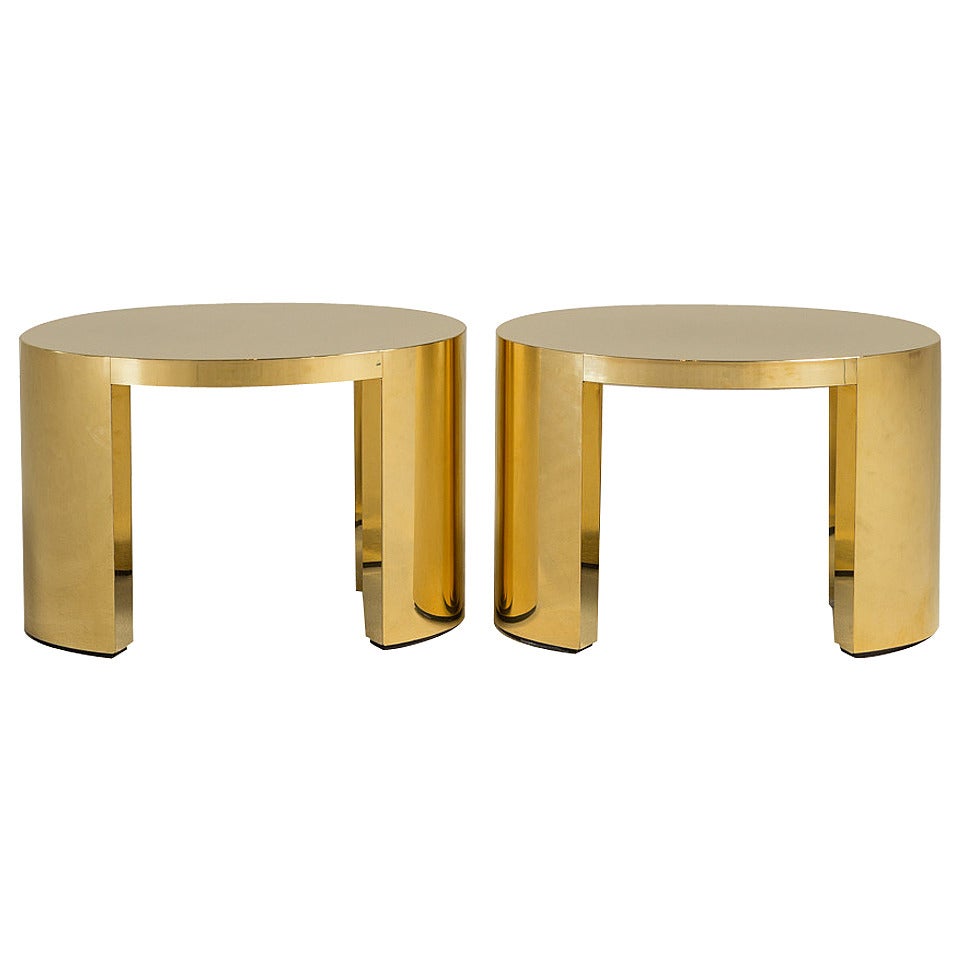 Pair of Polished Brass Wrapped, Oval Side Tables by Talisman Bespoke For Sale