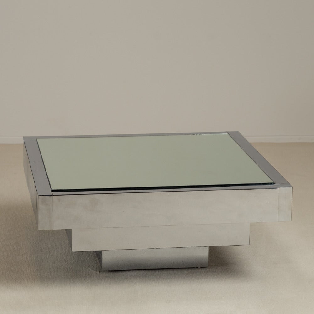 A Nickel Plated Square Coffee Table with Inset Mirrored Top 1970s