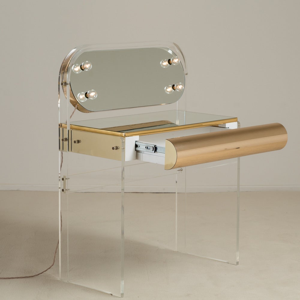Italian Lucite and Mirrored Vanity Table, 1970s
