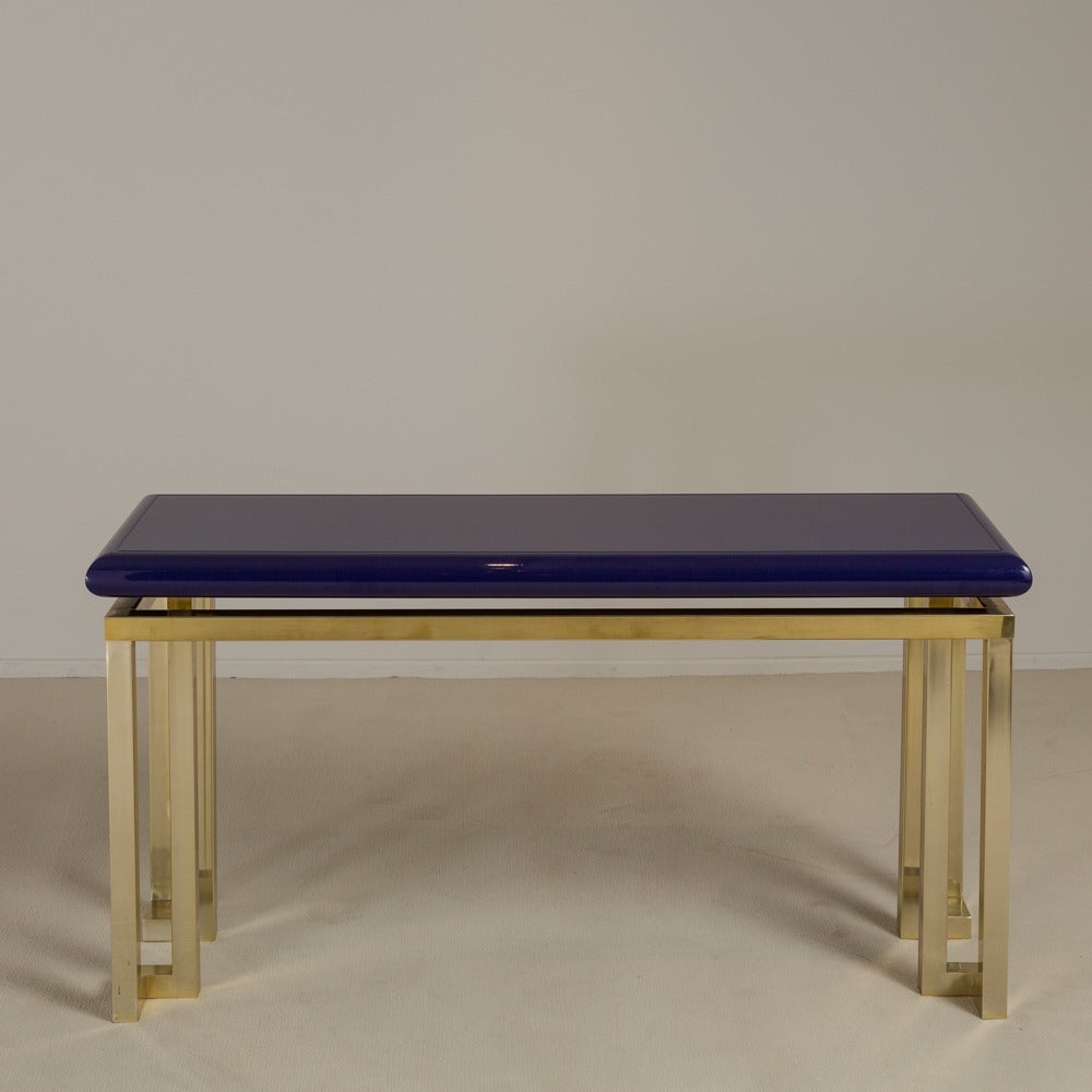 An Iris Lacquered and Geometric Detailed Anodised Aluminium Console Table 1970s