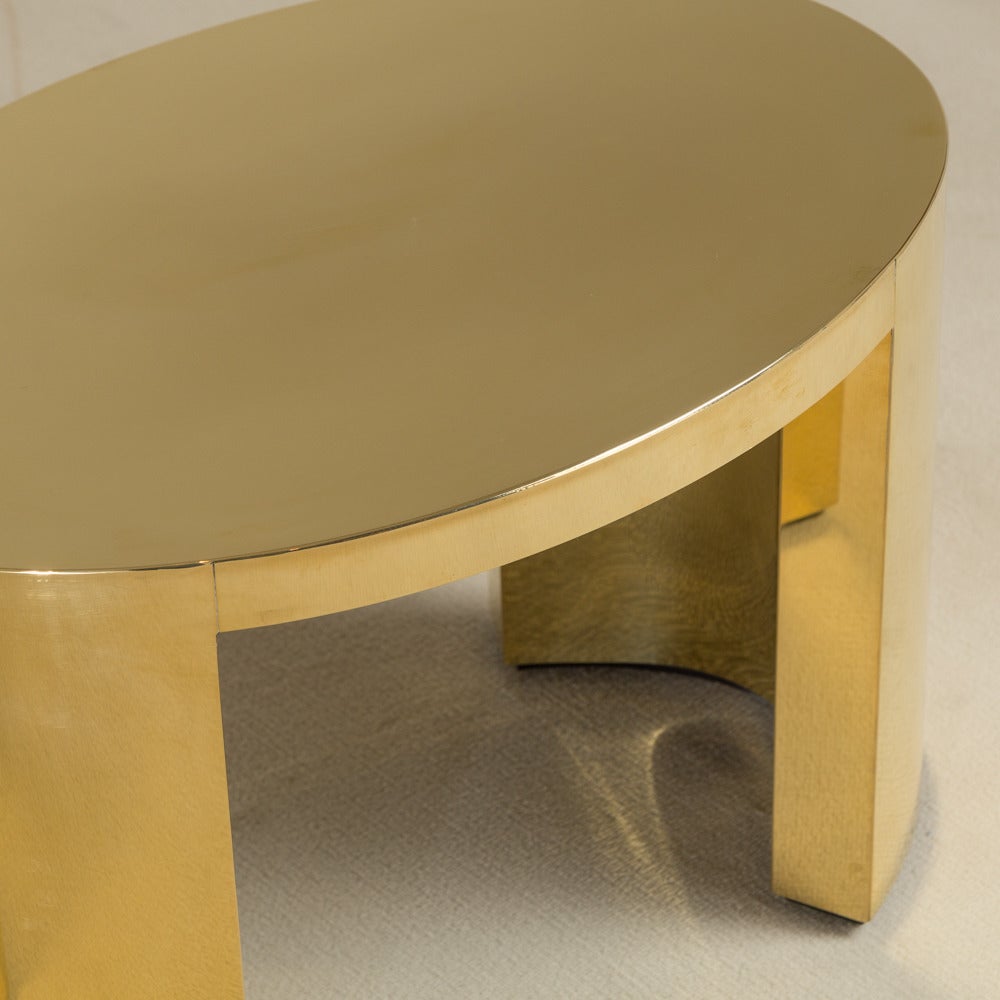 British Pair of Polished Brass Wrapped, Oval Side Tables by Talisman Bespoke For Sale