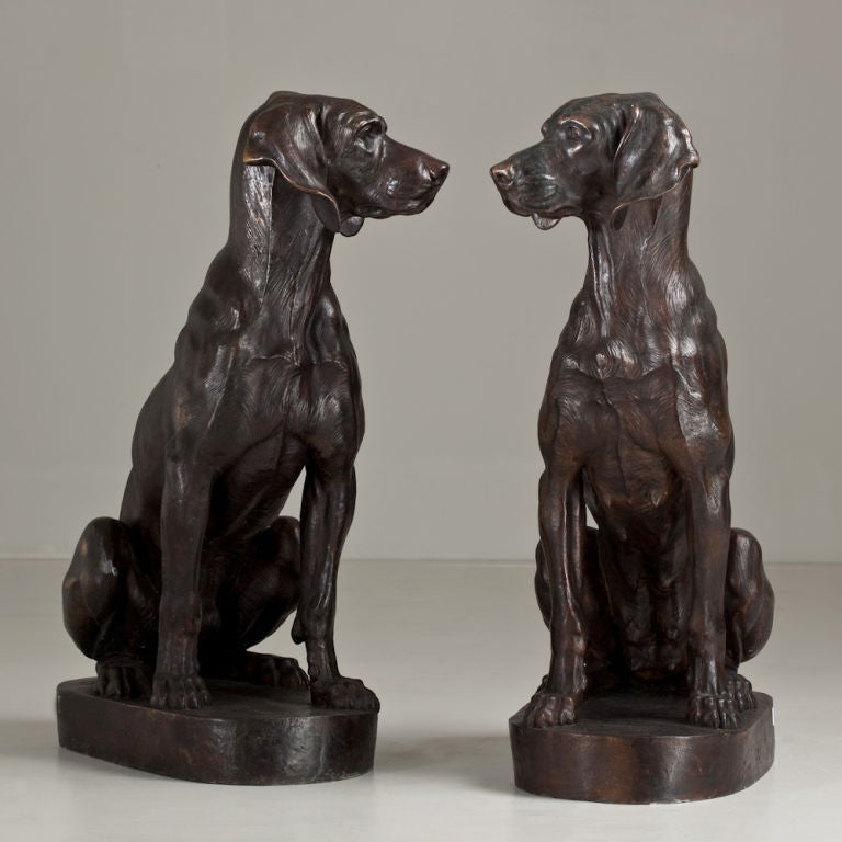A Pair of Bronze Dogs After Jacquemart by Talisman