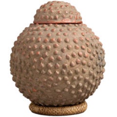 A Moroccan Textured Terracotta Lidded Pot