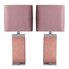 A Pair of Lucite and Suede Table Lamps with Studding 1970s