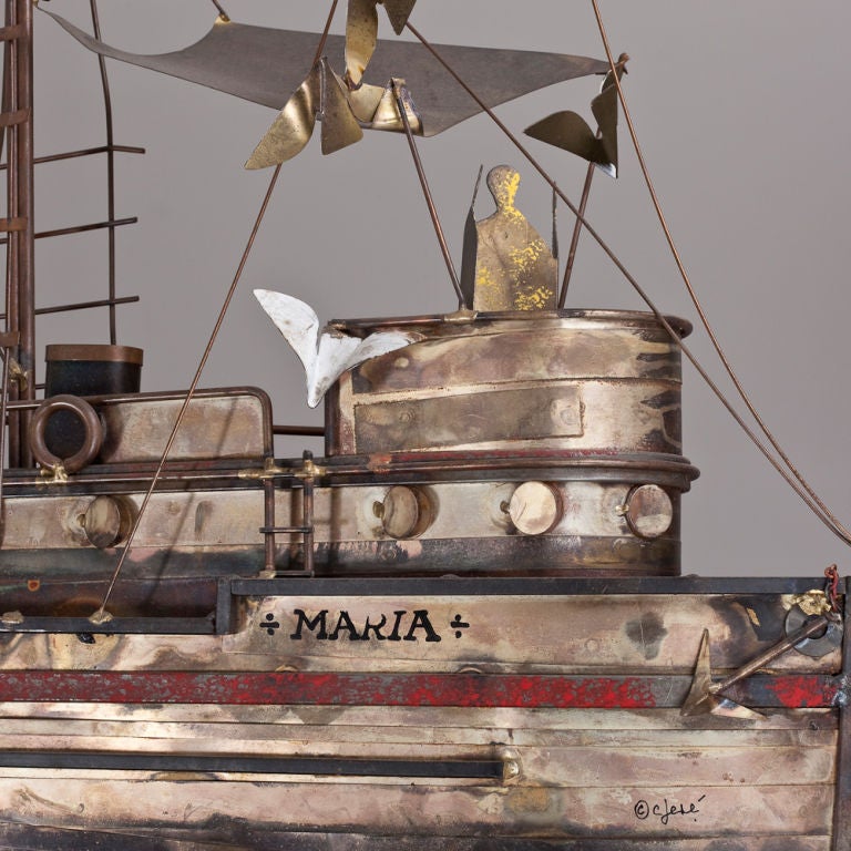 20th Century A Metal Boat Wall Sculpture titled 