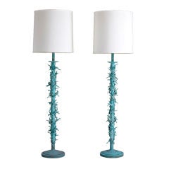 A Pair of 1960s Bronze Patinated Metal Coral Lamps