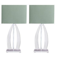 A Pair of Mounted Lucite Tusk Table Lamps