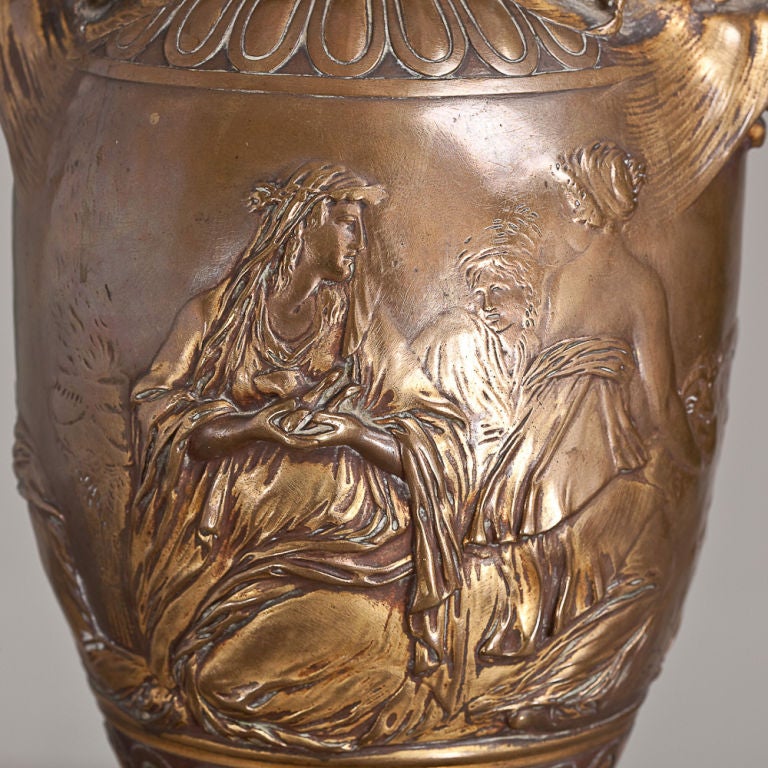 Mid-19th Century French Bronze Urn on Marble Base, circa 1860 For Sale