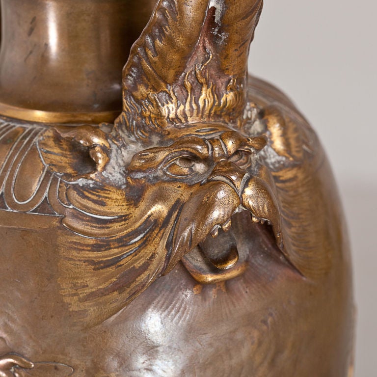 French Bronze Urn on Marble Base, circa 1860 For Sale 1