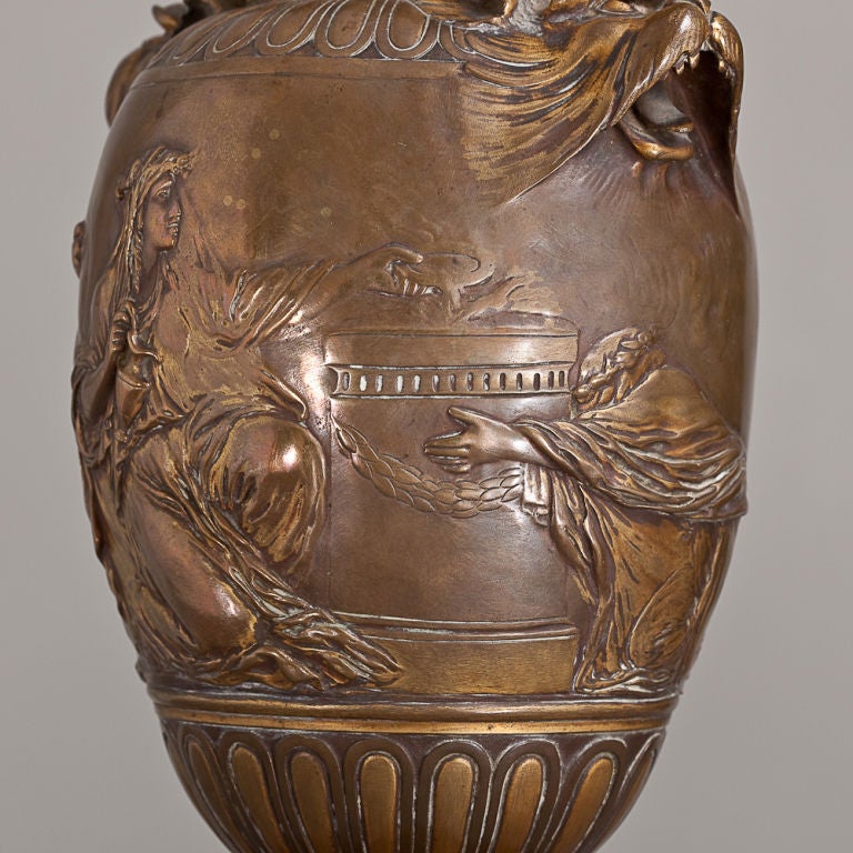French Bronze Urn on Marble Base, circa 1860 For Sale 3