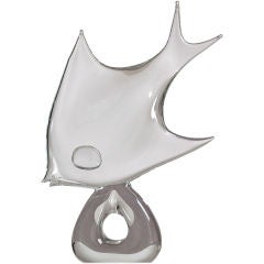 A Murano Clear Glass Fish Sculpture Signed