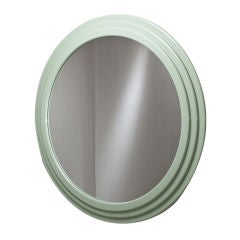 A Large 1980s Green Lacquered Circular Mirror