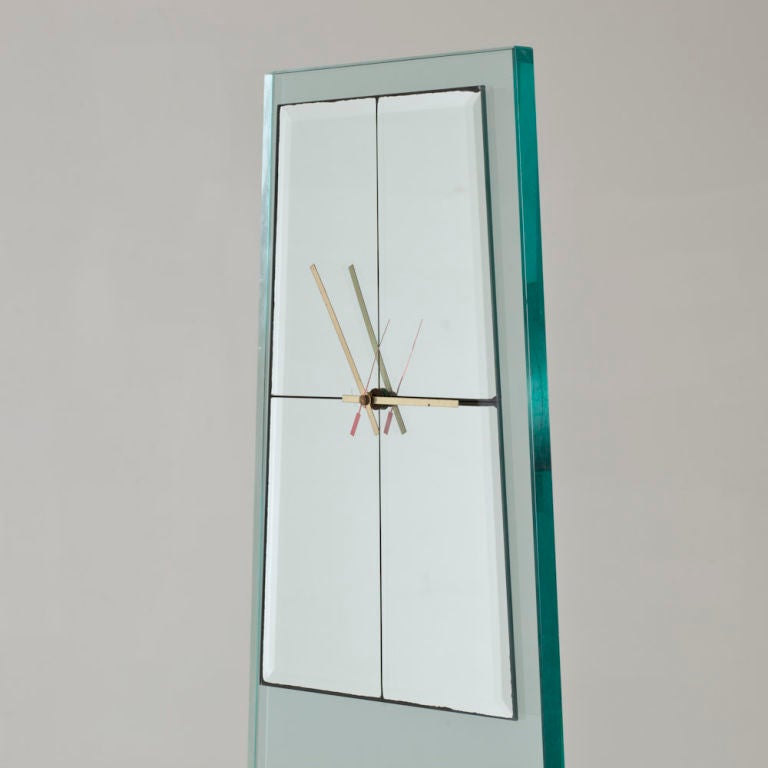 A 1970s Long Case Clear Glass Clock with Mirrored Face at 1stdibs