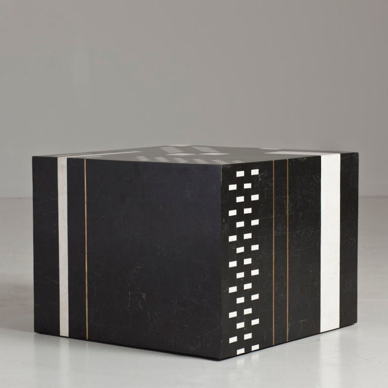 A 1980s Ebony and Ivory Stone Tessellated Cube