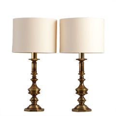A Pair of 1950s Heavy Brass Table Lamps