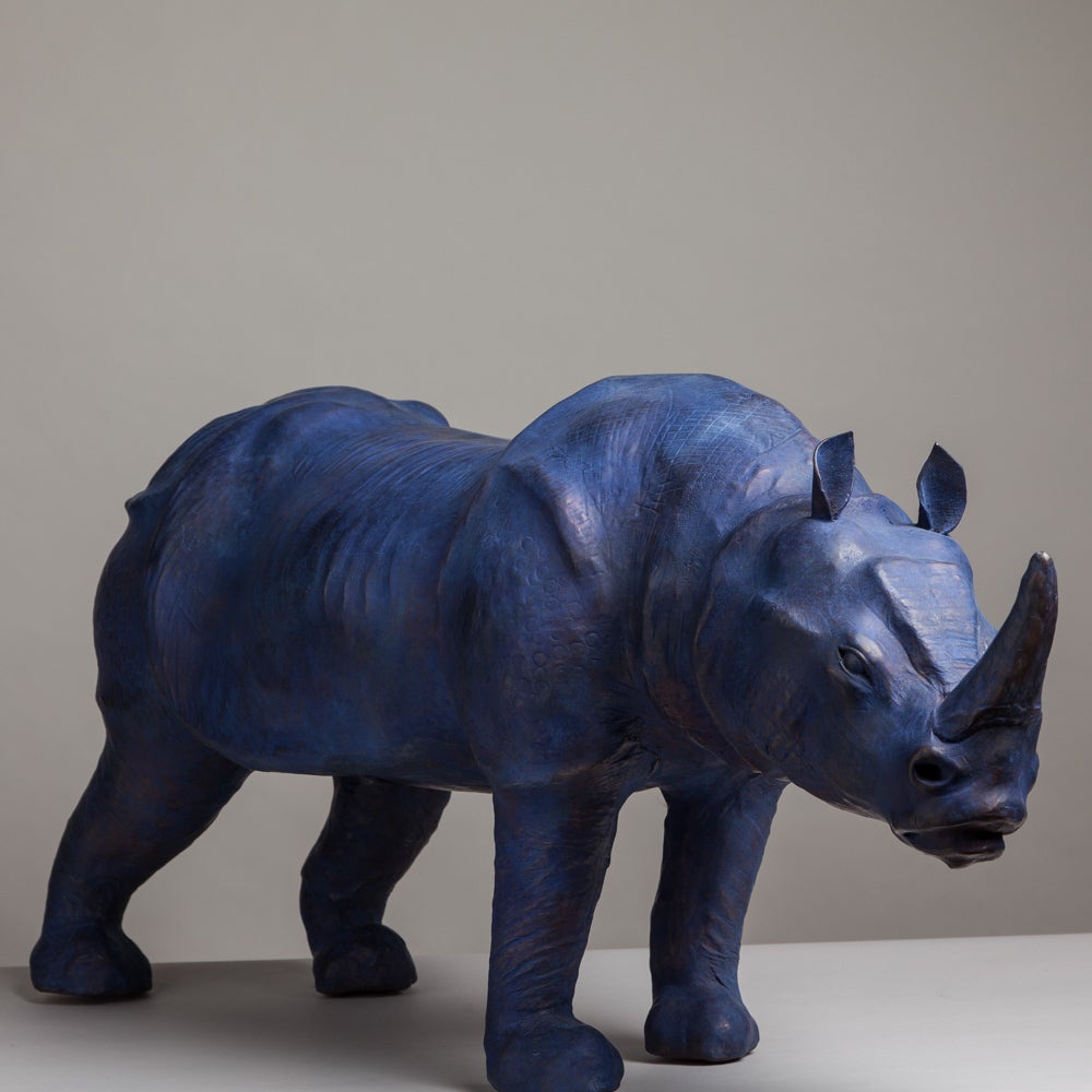 A Blue Patinated Bronze Cast of a Rhinoceros