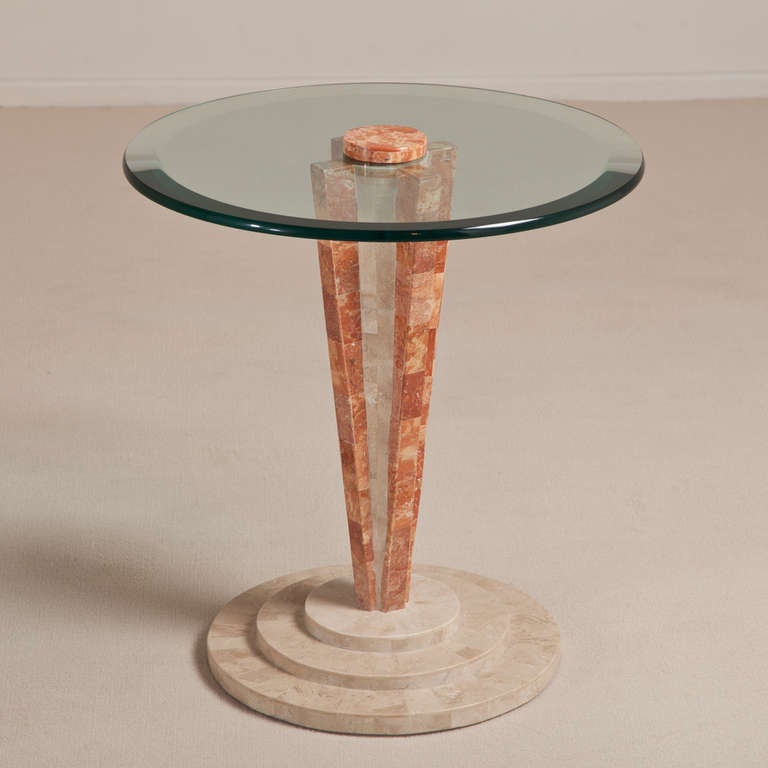 Art Deco Style Tessellated Stone Pedestal Side Table In Excellent Condition In London, GB