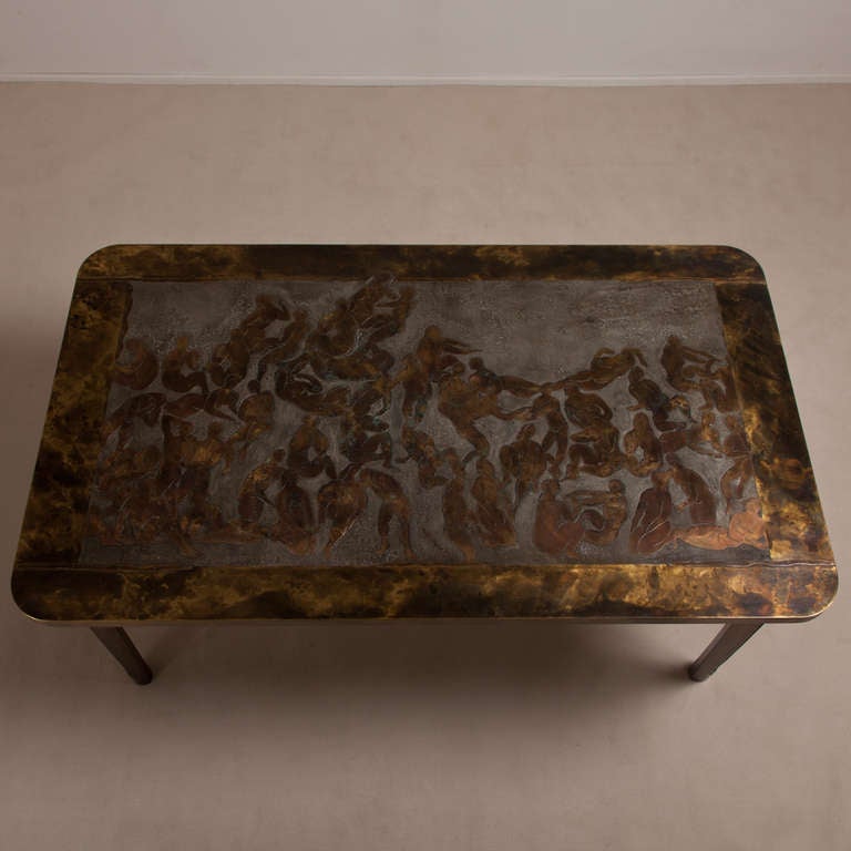 American Rare Laverne Designed Bronze and Pewter Centre Table For Sale