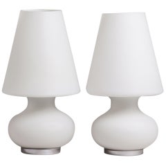 Pair of White Frosted Murano Glass Table Lamps, 1970s