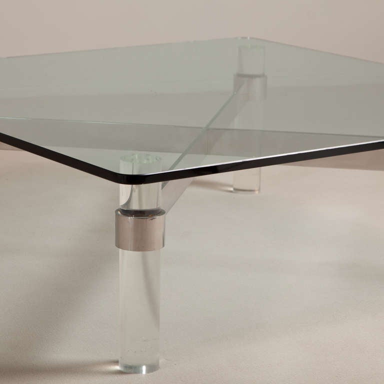 Late 20th Century Large Lucite and Chromium Steel Based Coffee Table, 1970s For Sale
