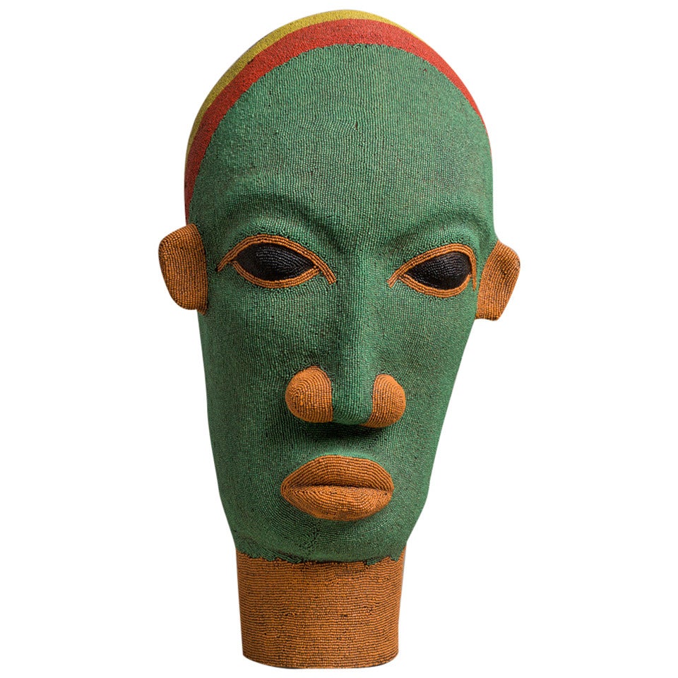 A Large Late 20th Century Beaded African Head Sculpture at 1stdibs