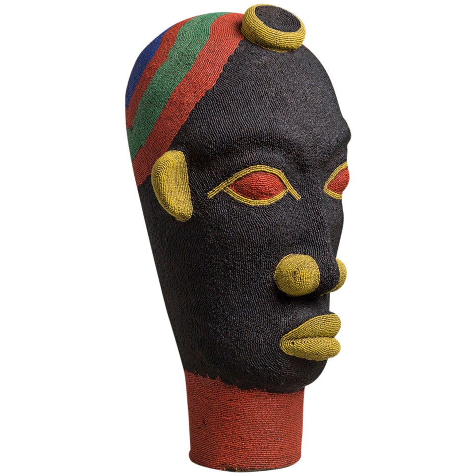 A Large Late 20th Century Beaded African Head Sculpture