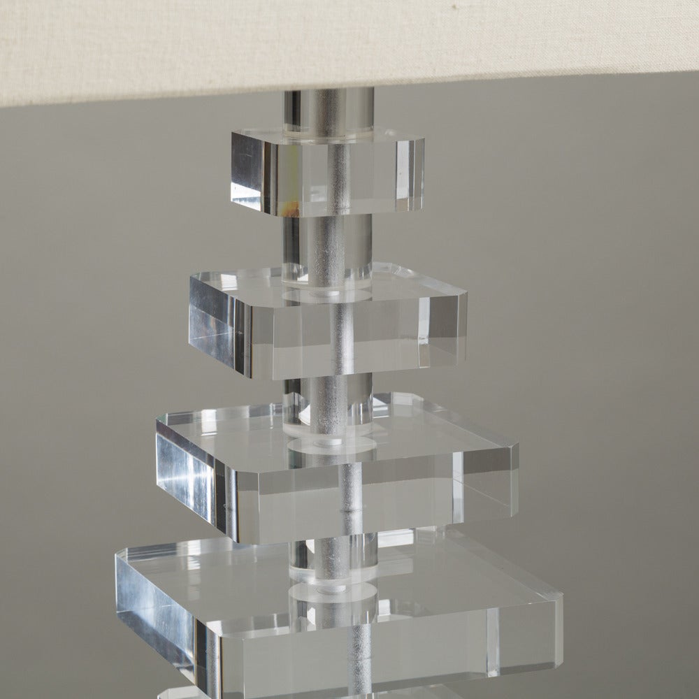 A Pair of Tapered Square Stacked Lucite Table Lamps with Canted Corners 1970s

Prices include 20% VAT which is removed for items shipped outside the EU.