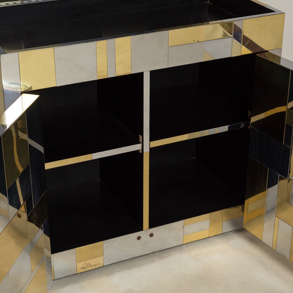 American Paul Evans Cityscape Brass and Chrome Bar Cabinet, 1970s